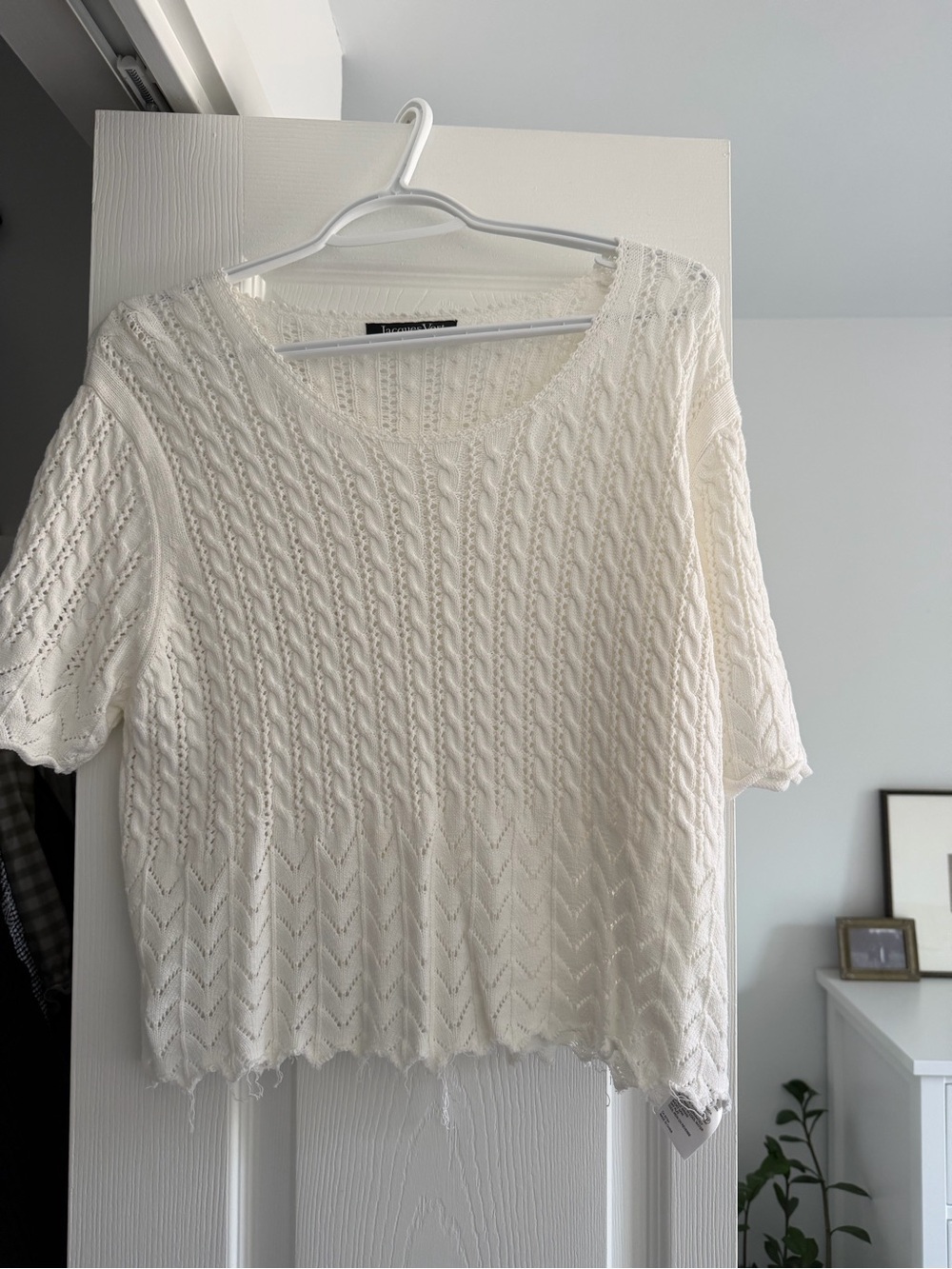 White Knit Short Sleeve Sweater Top